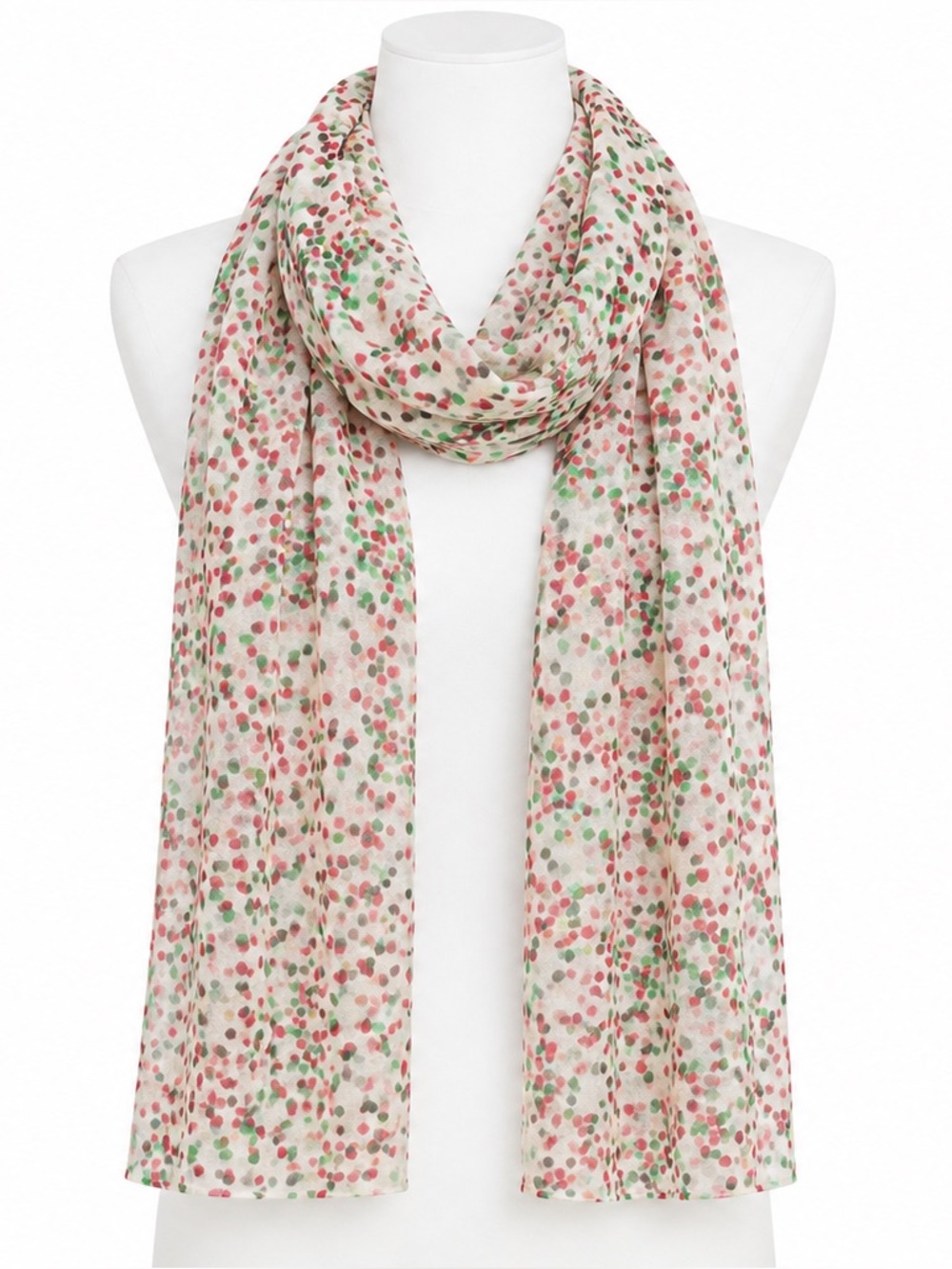 SCARF/ SHAWL/ WRAP Shades of pink, green, and black dots on pink